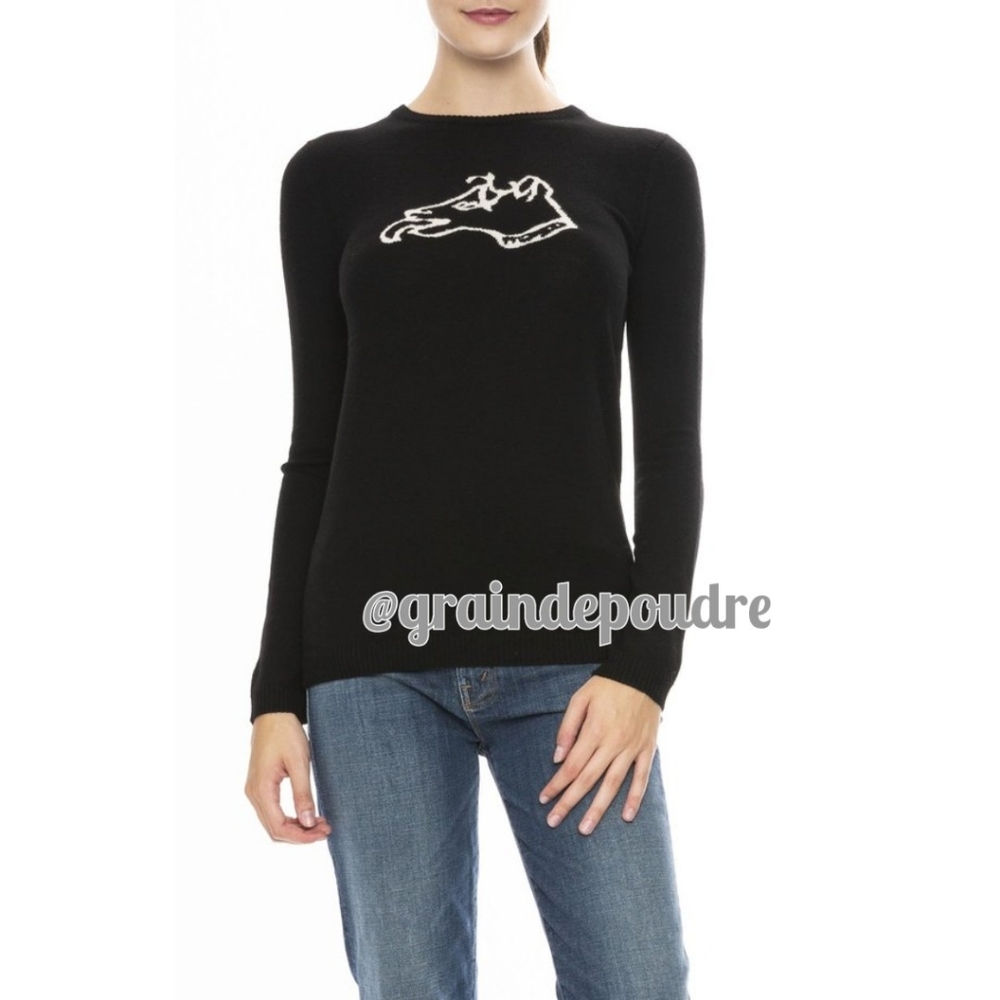 Rare! Bella Freud Intarsia Knit Dog Logo Crewneck Merino Wool Sweater XS
